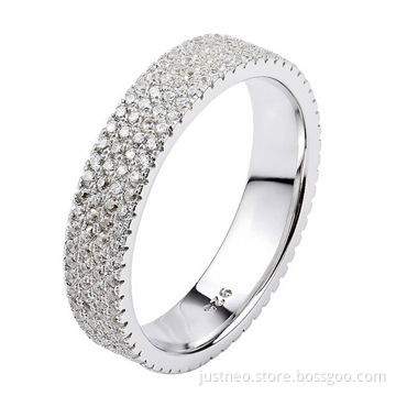 Wedding band ring, pave setting CZ sterling silver ring